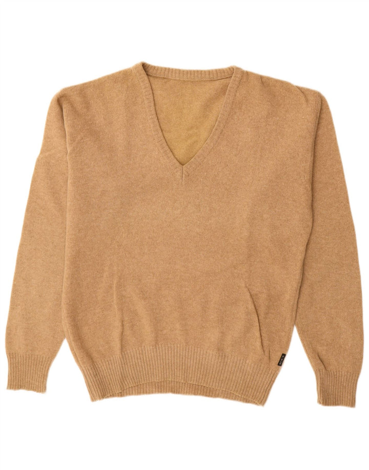 Vintage hombres V-cuello jumper suéter IT 48 lana beige medio