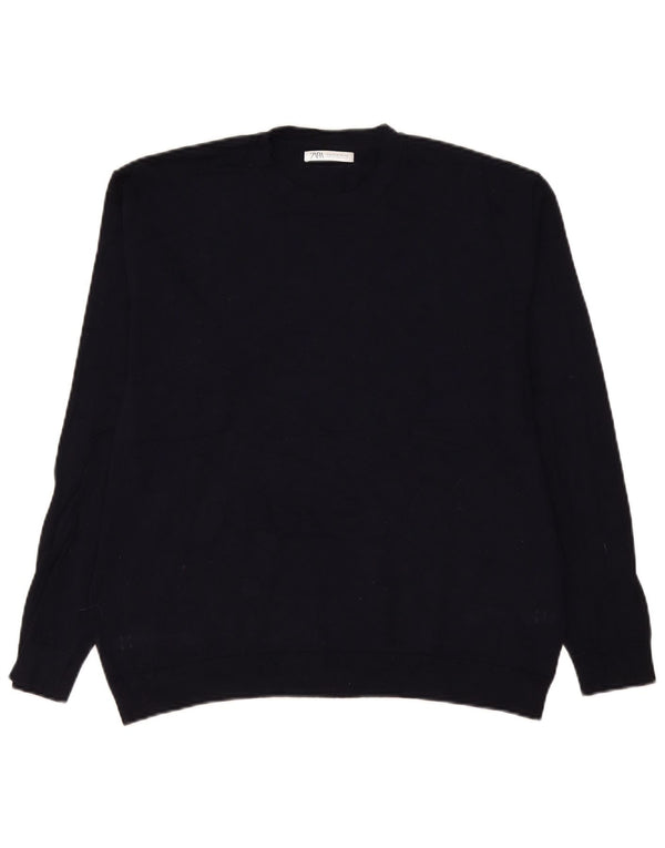 Zara Hombre Jersey Cuello Redondo Viscosa Azul Marino Medio