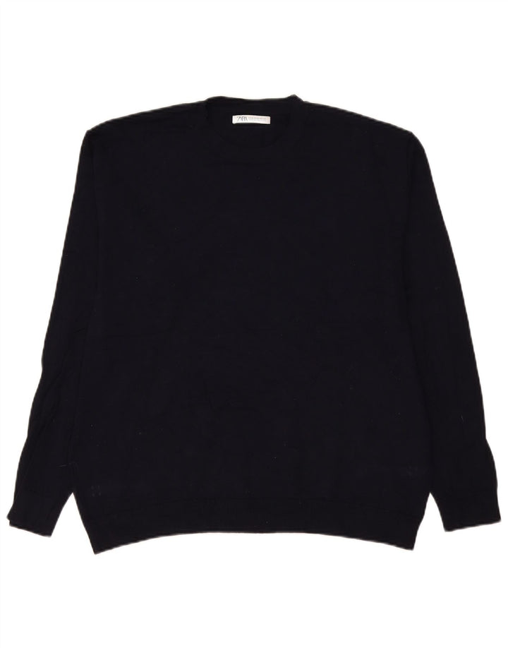 Zara Hombre Jersey Cuello Redondo Viscosa Azul Marino Medio