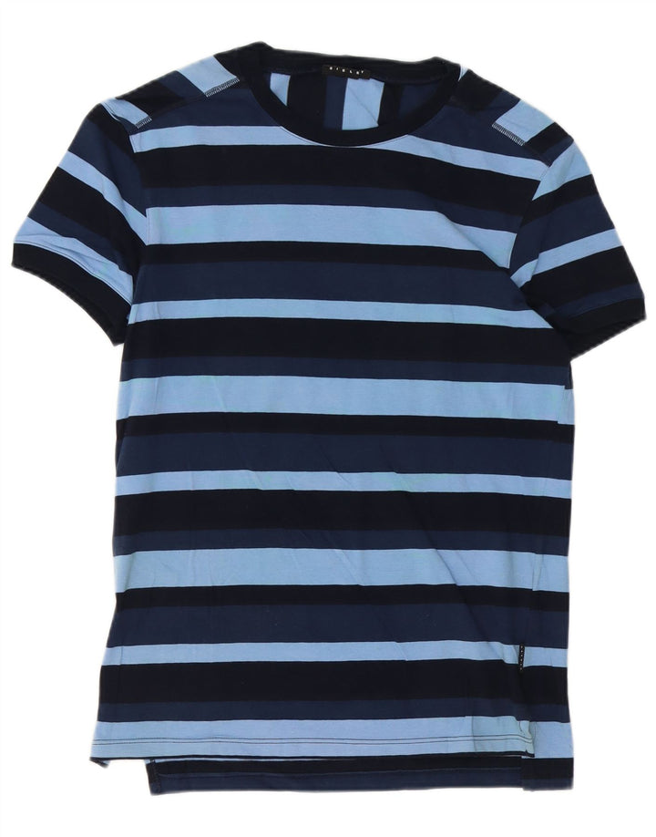 Sisley Hombre Camiseta Top Small De Algodón A Rayas Azul