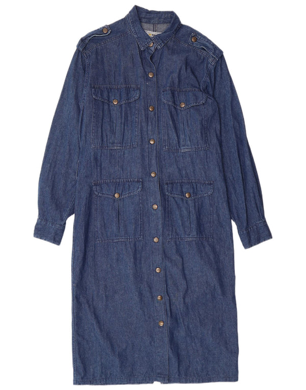 POP 84 Vestido camisero de mezclilla militar para mujer UK 46 Algodón azul grande