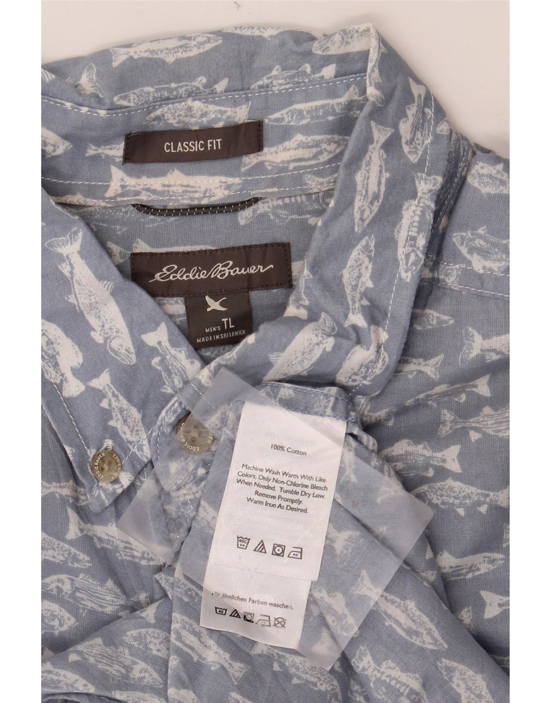 EDDIE BAUER Camisa de manga corta con estampado abstracto alto para hombre Azul grande
