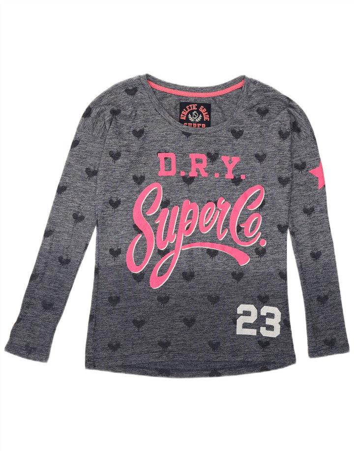 Superdry Mujer Top Gráfico Manga Larga UK 40 Small Azul Marino Spotted Love