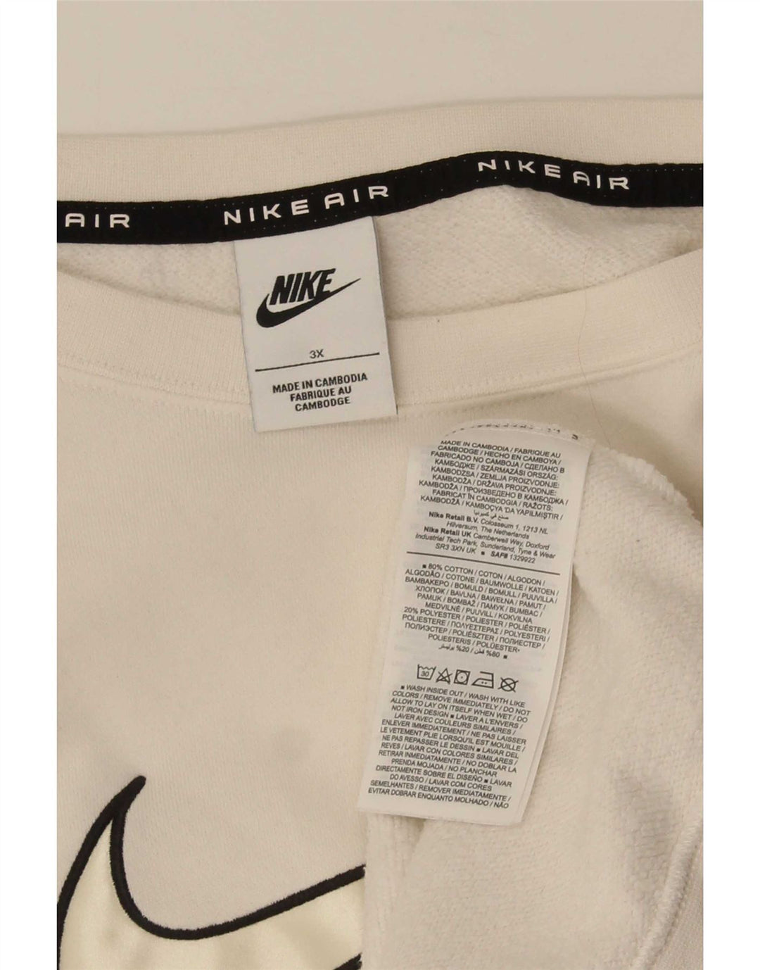 Nike - Sudadera con gráfico de gran tamaño para hombre, talla 3XL, algodón blanco