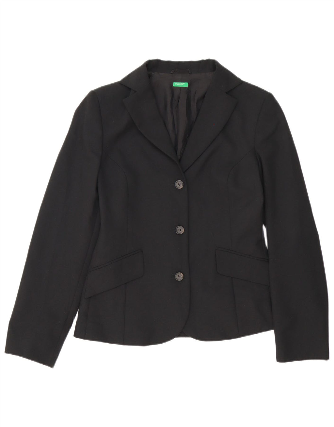 Benetton Mujer Blazer De 3 Botones IT 42 Medium Negro Poliéster