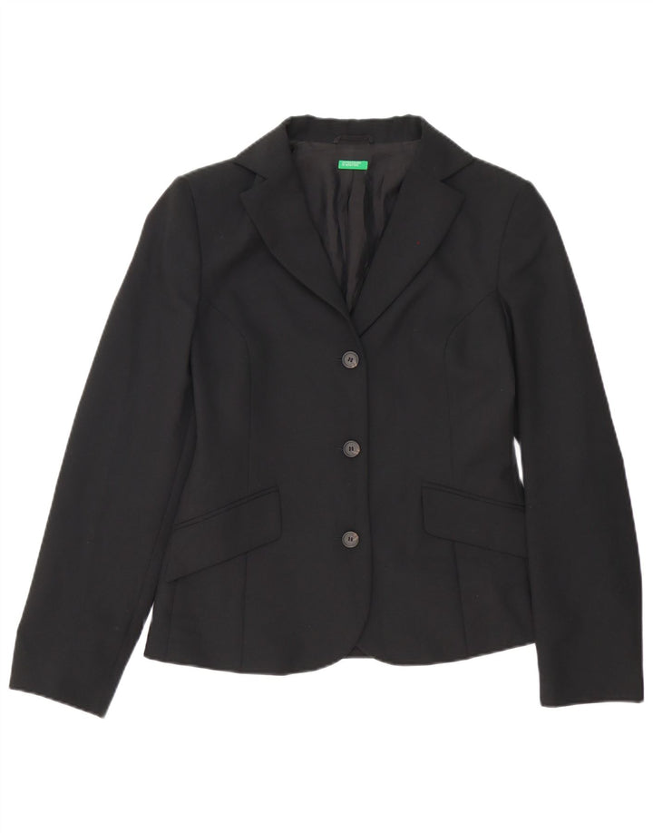 Benetton Mujer Blazer De 3 Botones IT 42 Medium Negro Poliéster