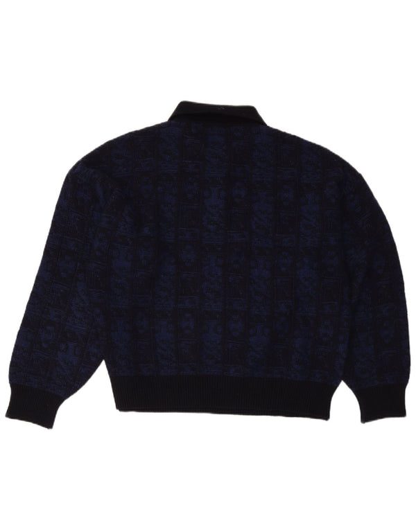 Aeffe Jersey De Cuello Polo Para Hombre IT 50 Medium Azul Marino Lana Geométrica