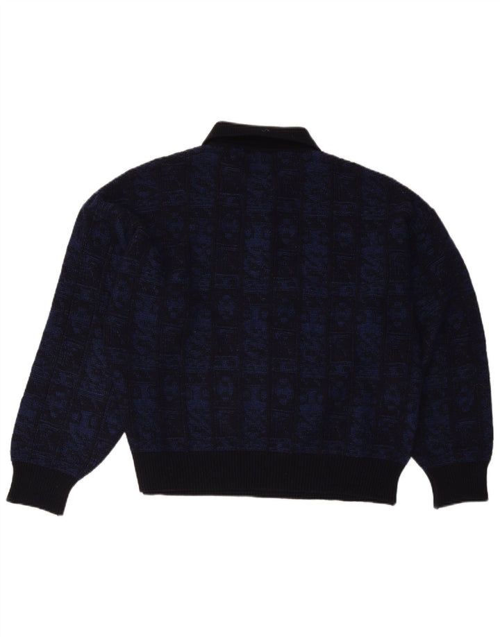 Aeffe Jersey De Cuello Polo Para Hombre IT 50 Medium Azul Marino Lana Geométrica