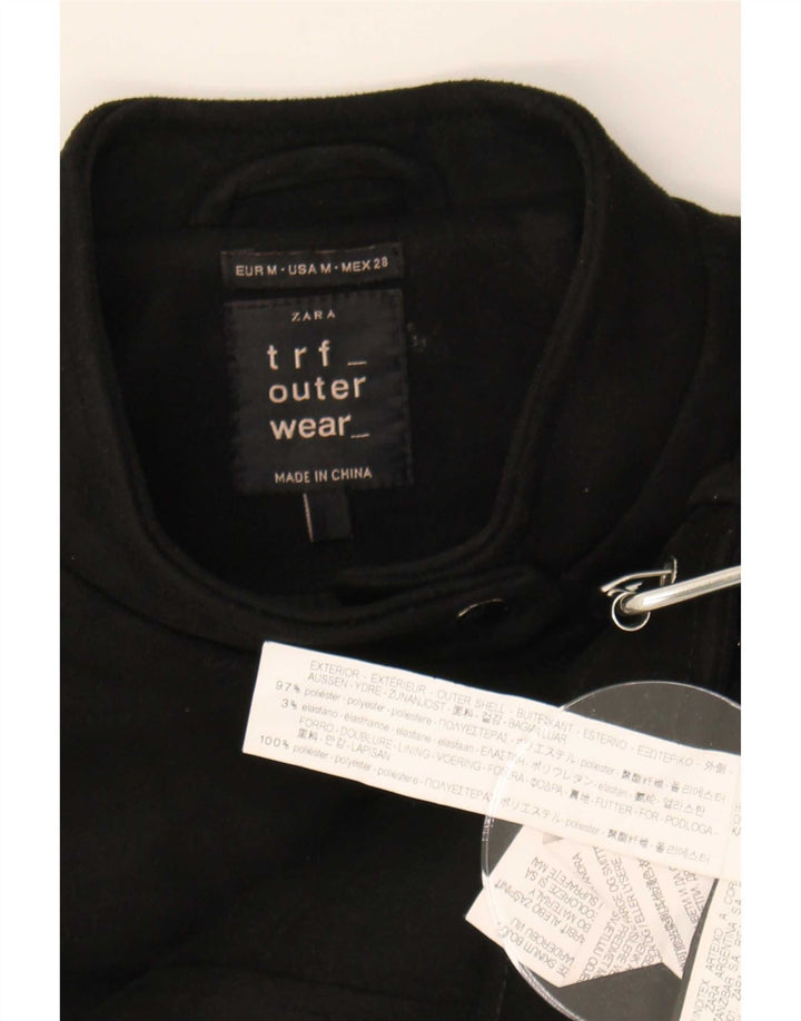 Zara Mujer Trafaluc Crop Biker Chaqueta UK 12 Mediano Negro Poliéster