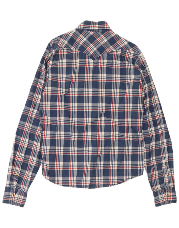 Camisa Hollister Hombre Grande Algodón A Cuadros Azul Marino