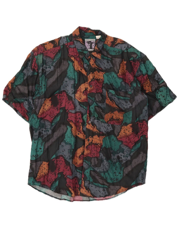 Vintage hombres patrón abstracto camisa de manga corta seda multicolor medio