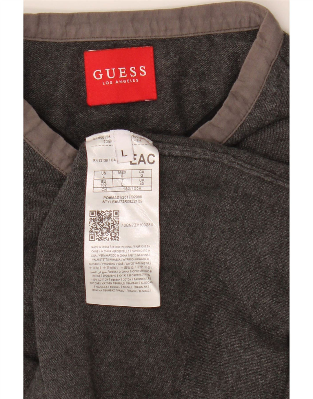 GUESS Jersey con cuello redondo para hombre, talla grande, algodón gris