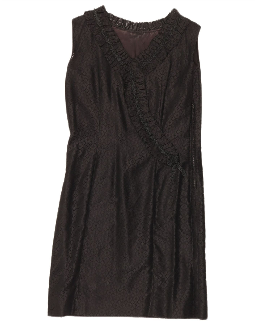 VINTAGE Vestido de cambio de encaje sin mangas para mujer Reino Unido 12 Floral negro medio