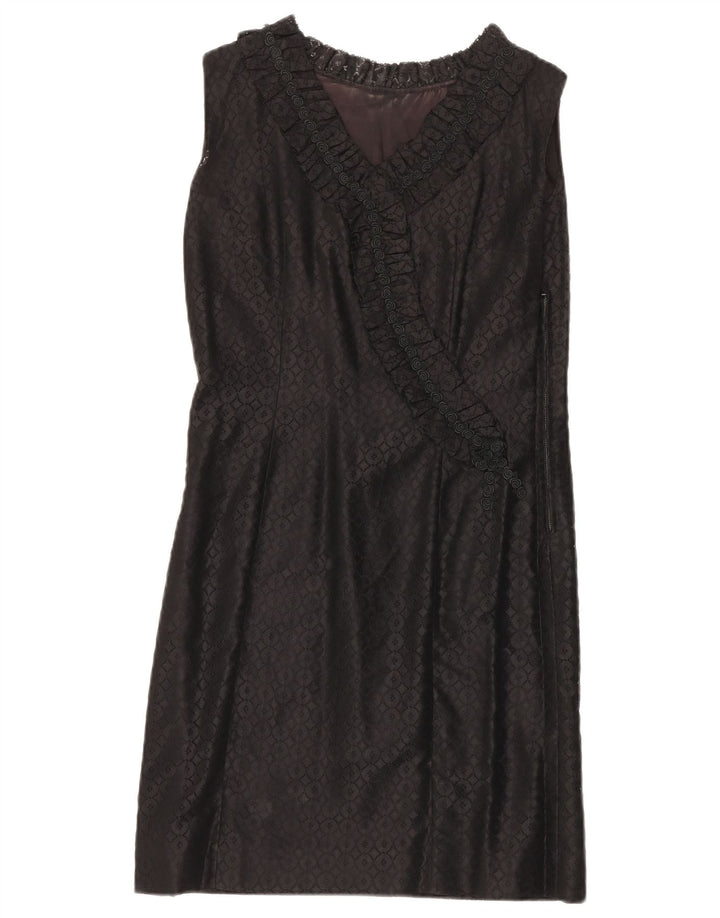 VINTAGE Vestido de cambio de encaje sin mangas para mujer Reino Unido 12 Floral negro medio