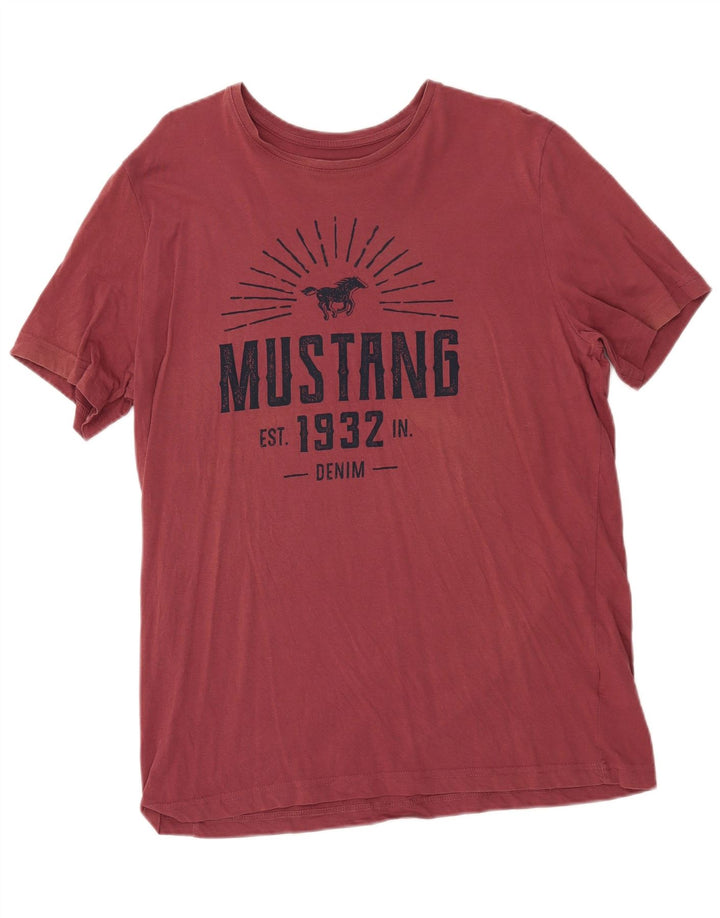 Mustang Camiseta gráfica para hombre Top XL Algodón granate