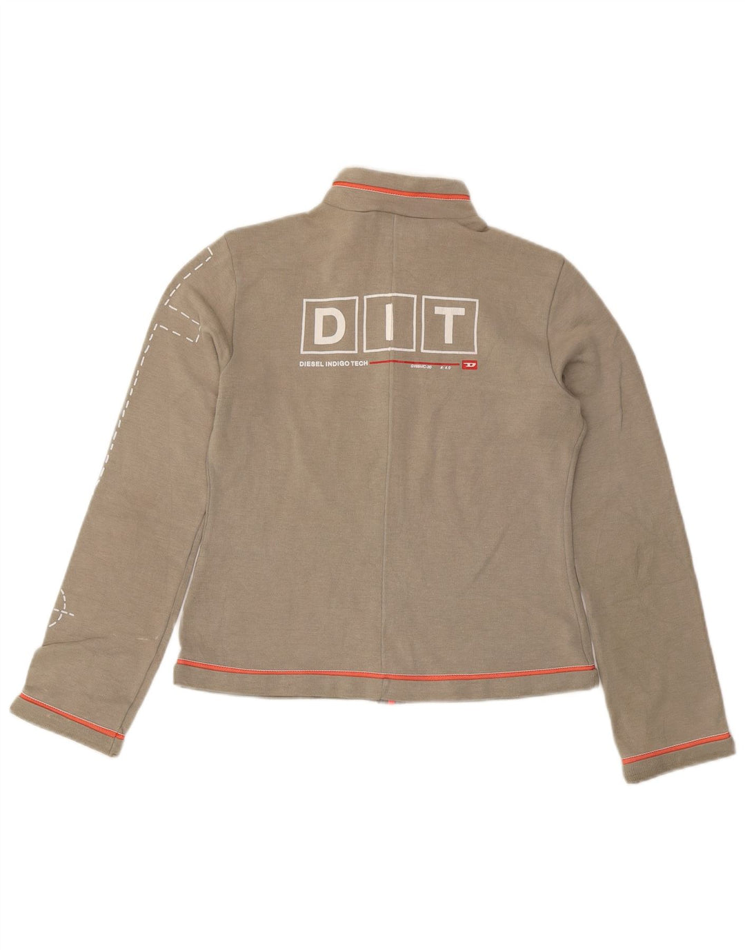 Diesel Mujer Gráfico Chándal Top Chaqueta UK 40 Grande Poliéster Gris