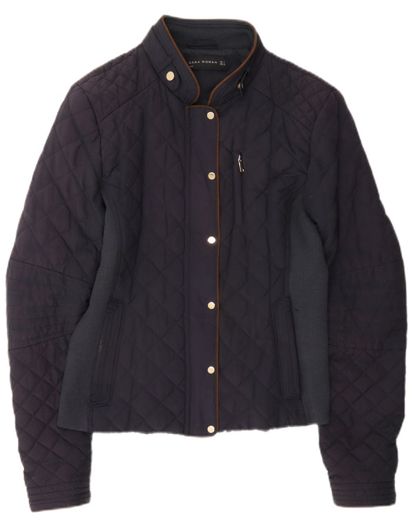 Zara Mujer Chaqueta Acolchada UK 10 Small Azul Marino