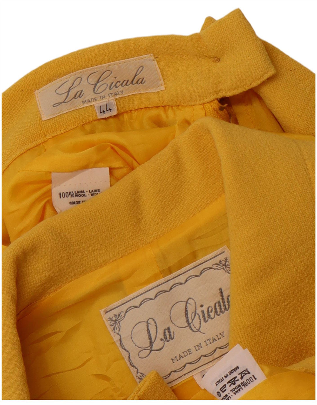VINTAGE Mujer 4 Botones 2 Piezas Falda Set IT 44 Medio W26 Lana Amarilla