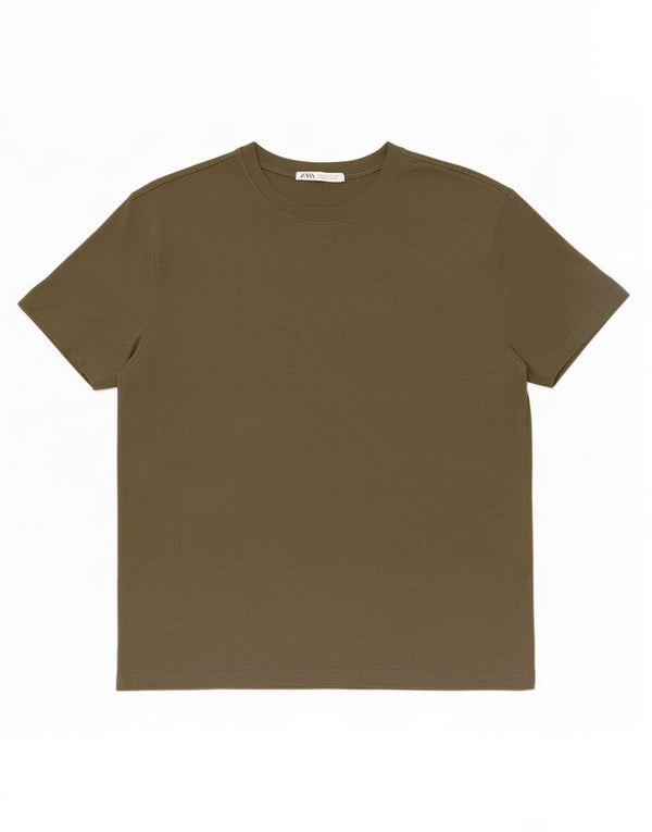 Zara Mujer Camiseta Top UK 10 Small Caqui Algodón