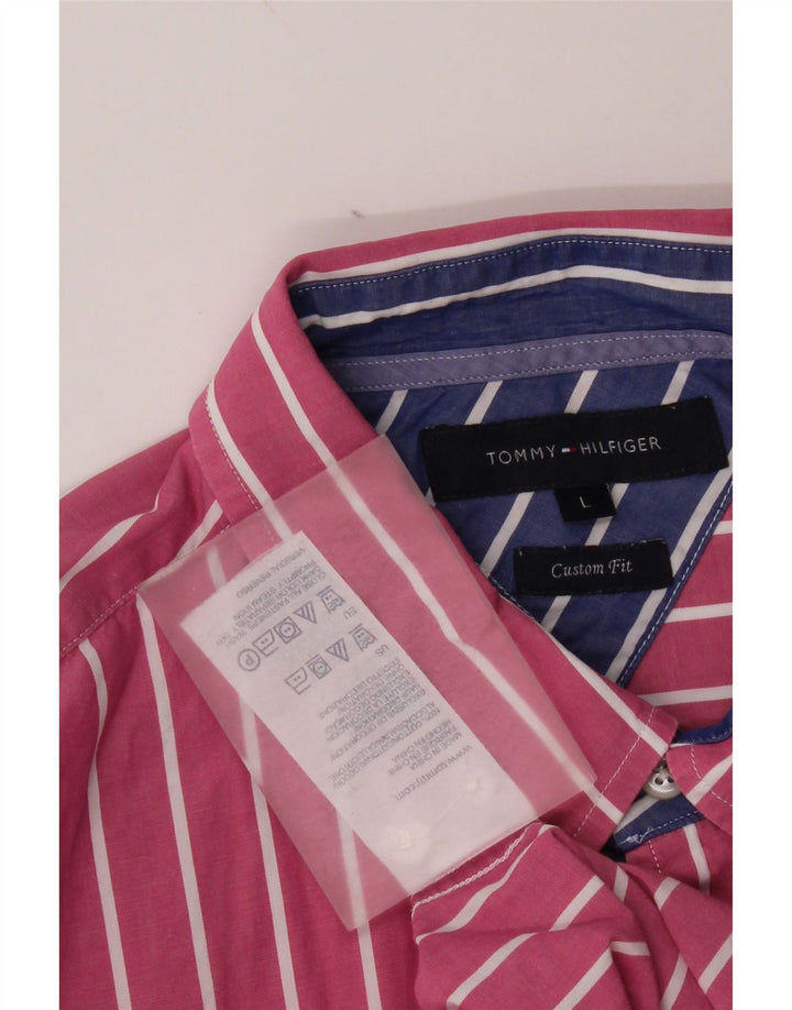 Camisa Tommy Hilfiger Custom Fit de algodón a rayas rosa grande para hombre