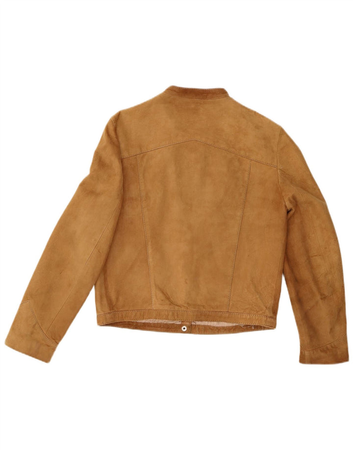Vintage mujer crop ante bomber chaqueta Reino Unido 12 cuero beige medio