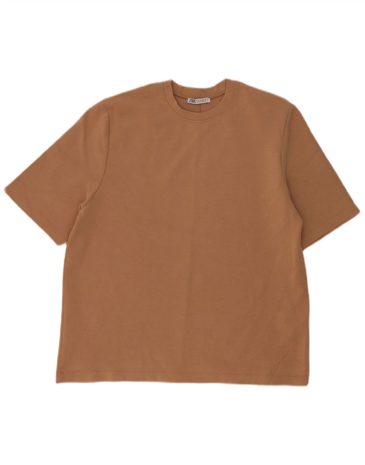 Zara Mujer Camiseta Top UK 44 Algodón Beige Medio