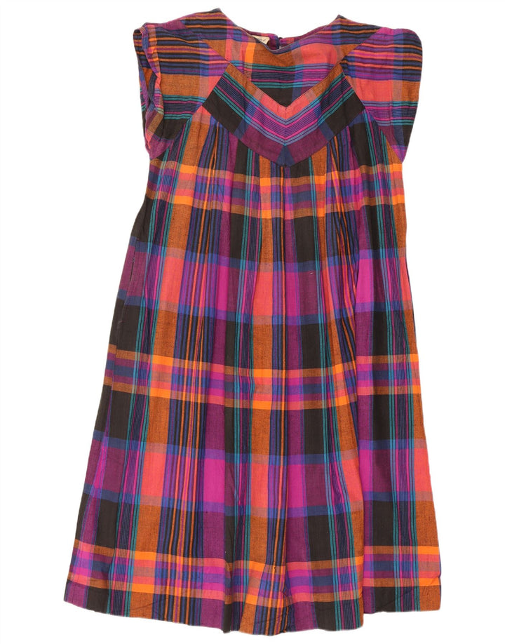 Vintage mujer vestido de tienda de gran tamaño EU 38 algodón de cheque multicolor medio