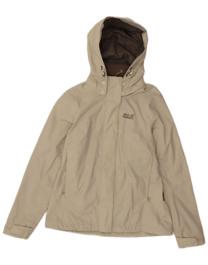 Jack Wolfskin Chaqueta impermeable con capucha para mujer UK 8/10 Small Beige Poliamida