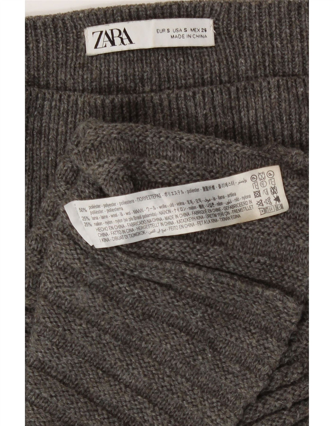Zara Mujer Falda Acampanada De Punto Pequeña W26 Poliéster Gris