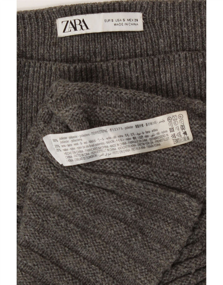 Zara Mujer Falda Acampanada De Punto Pequeña W26 Poliéster Gris