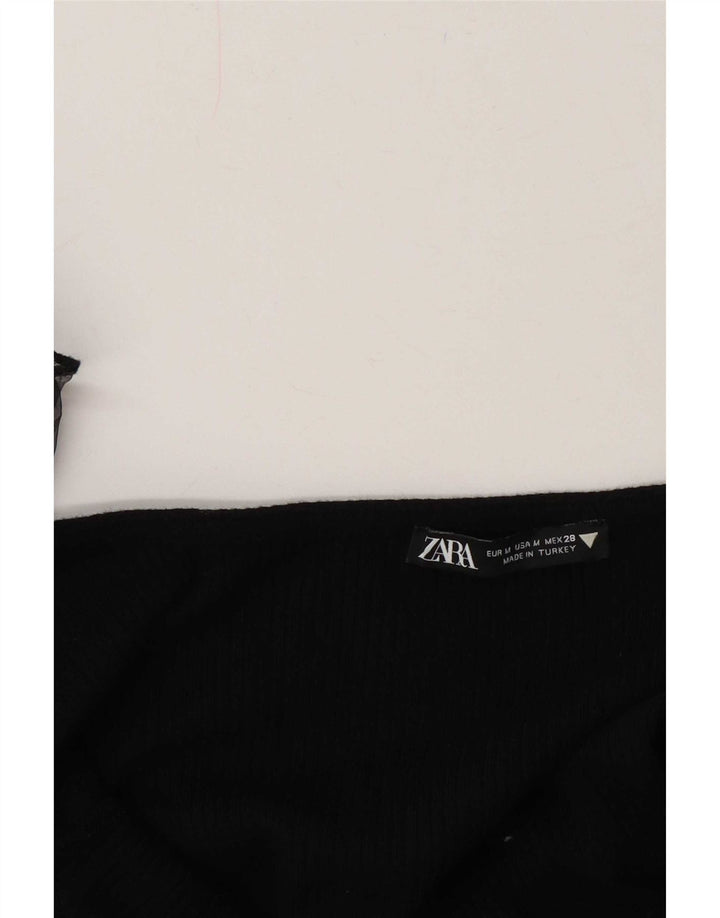 Zara Mujer Top Corto Con Volantes Delanteros Reino Unido 42 Mediano Negro