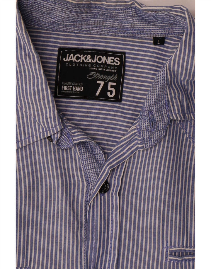 Jack & Jones Hombre Camisa De Manga Corta Large Blue Pinstripe