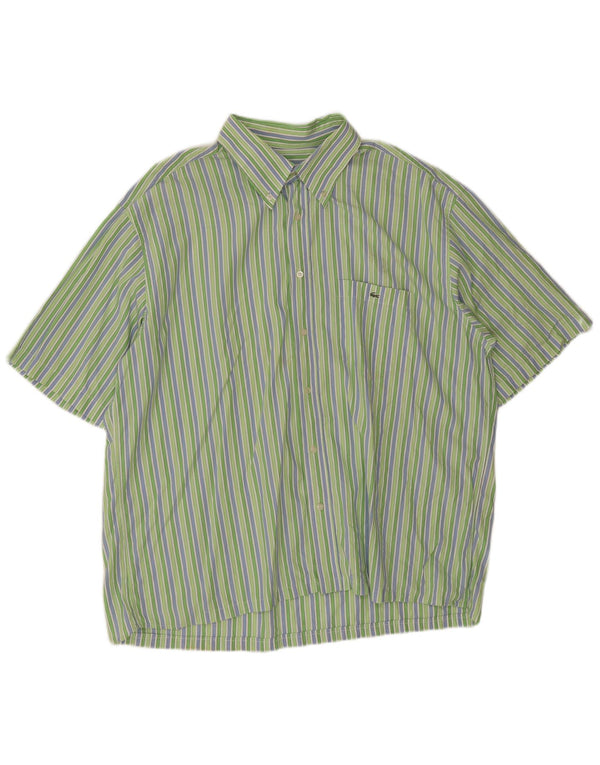 Camisa Lacoste Hombre Manga Corta Talla 46 2XL Verde Rayas