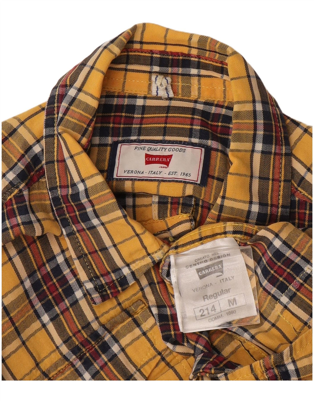 Camisa De Franela Carrera De Algodón A Cuadros Amarillo Mediano Hombre