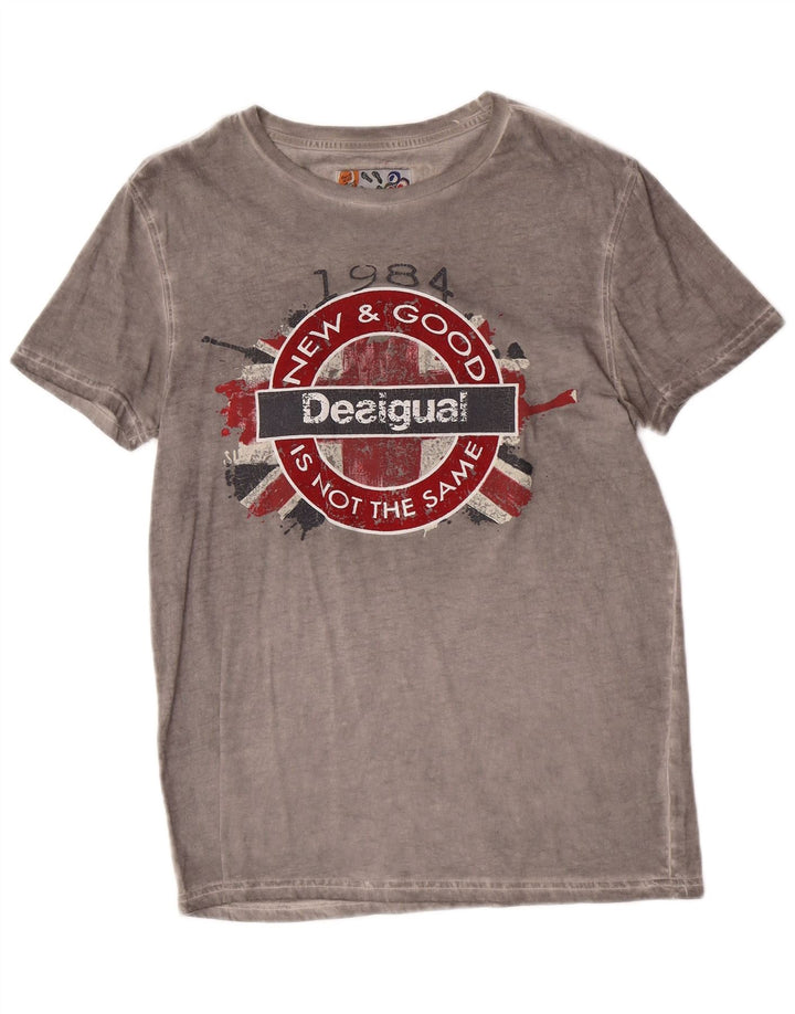 Desigual Hombre Camiseta Gráfica Top Algodón Gris Medio