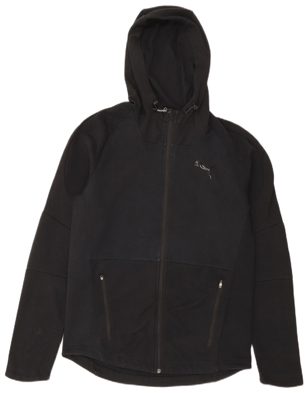 Puma Sudadera con capucha y cremallera para hombre, algodón negro mediano