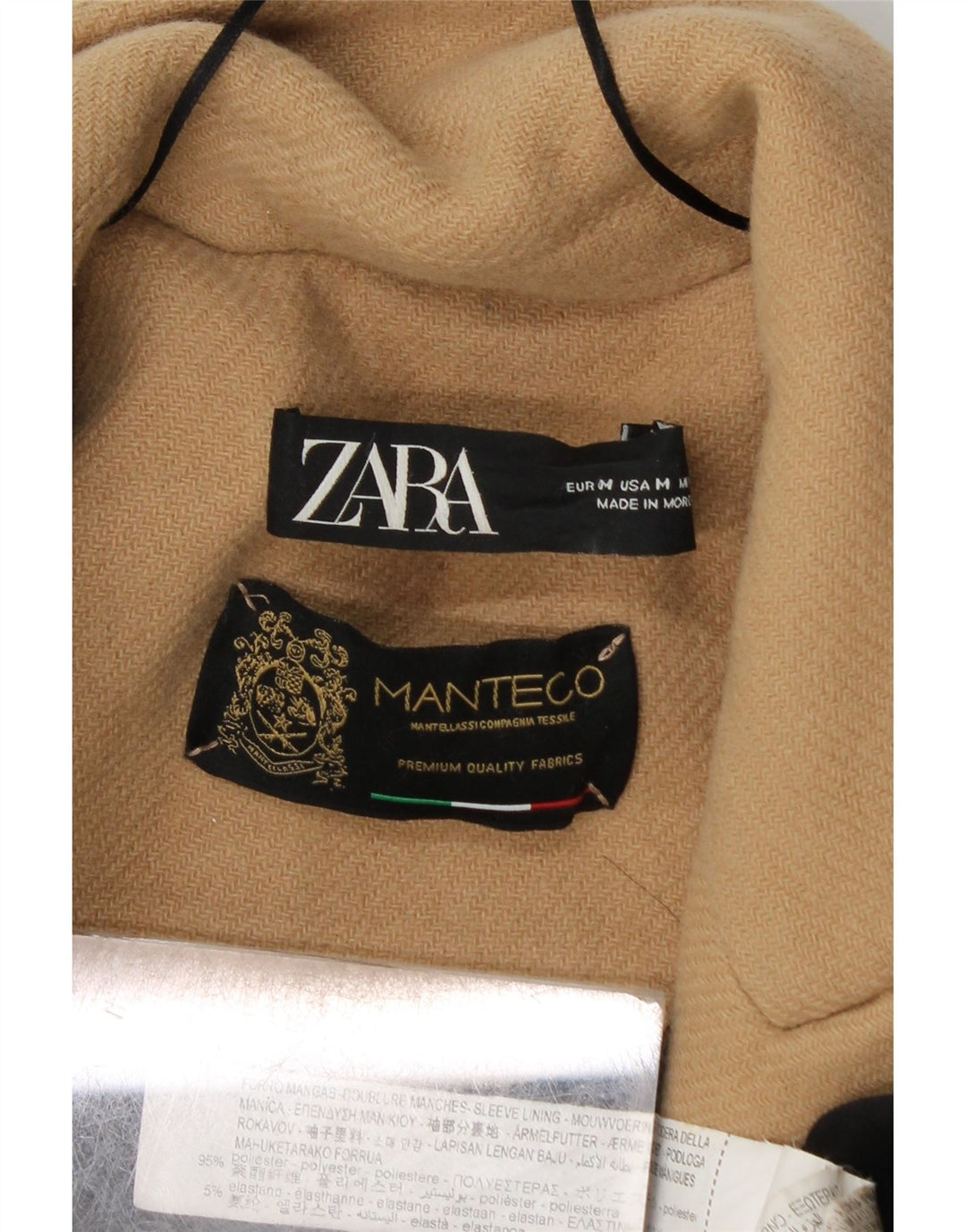 Zara Mujer Abrigo Cruzado UK 44 Poliéster Beige Medio