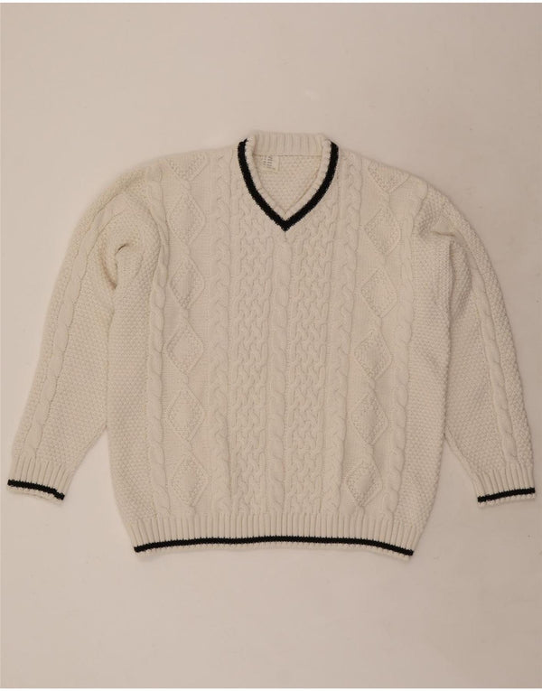 Vintage mujer V-cuello jumper suéter Reino Unido 20/22 XL acrílico blanco