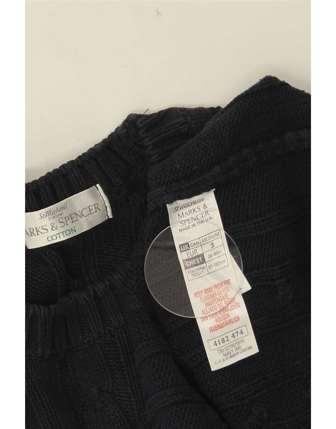 Marks & Spencer Jersey de cuello redondo para hombre de algodón azul marino mediano
