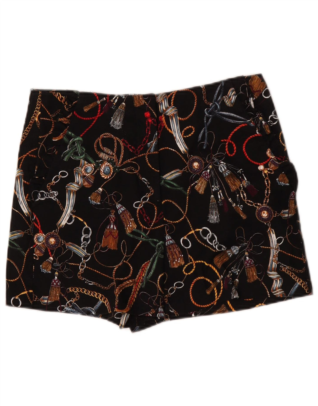 Zara Mujer Pantalones Cortos Chinos De Cintura Alta Con Patrón Abstracto Mediano W28 Negro