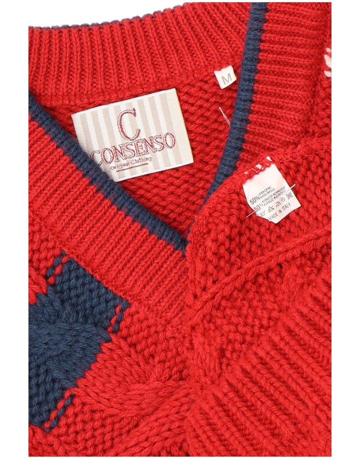 Consenso Hombre Jersey Gráfico Con Cuello En V De Lana Color Block Rojo Medio