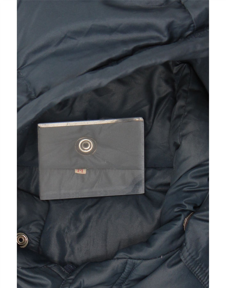 VINTAGE Chaqueta acolchada con capucha para hombre Reino Unido 38 Azul marino medio