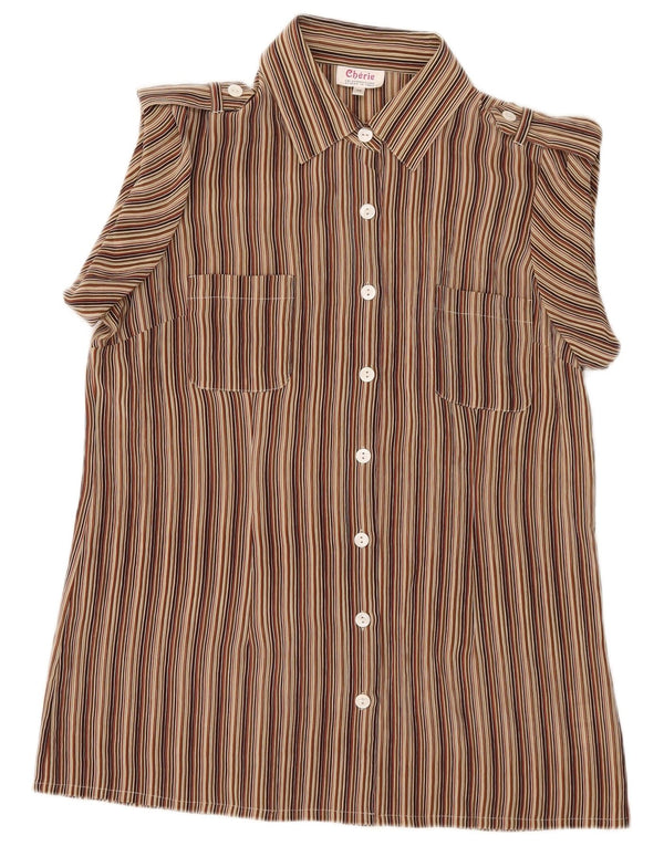 cherie Blusa militar de manga corta para mujer IT 46 Large Brown Stripes