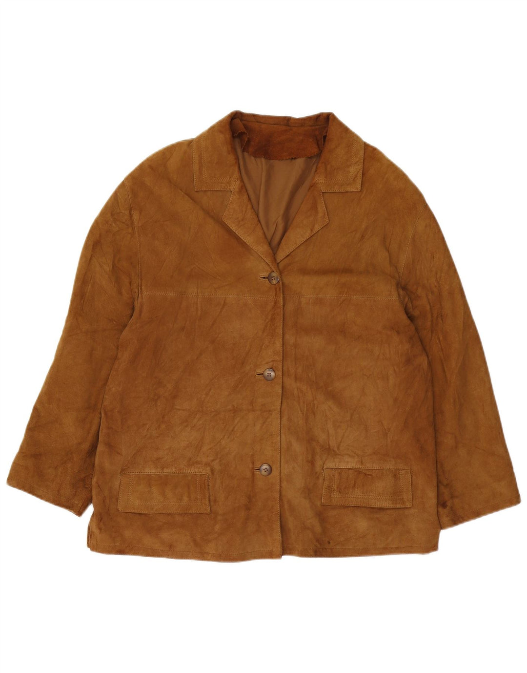 VINTAGE Chaqueta Blazer de ante de 3 botones para mujer Reino Unido 16 Marrón grande