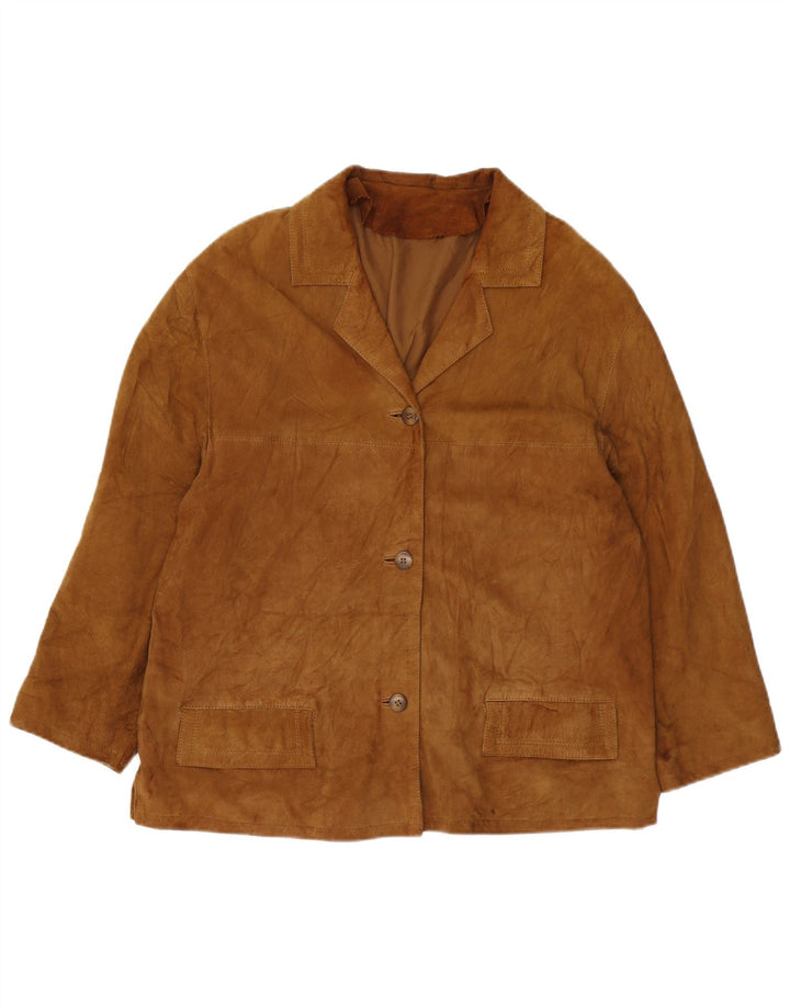 VINTAGE Chaqueta Blazer de ante de 3 botones para mujer Reino Unido 16 Marrón grande
