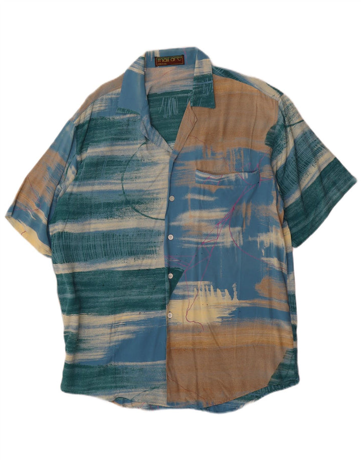 Vintage hombres patrón abstracto camisa de manga corta medio multicolor