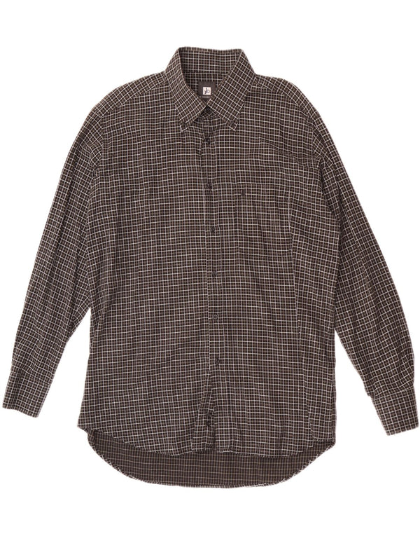 Roccobarocco Camisa para hombre Talla 44 17 1/2 XL Algodón a cuadros negro