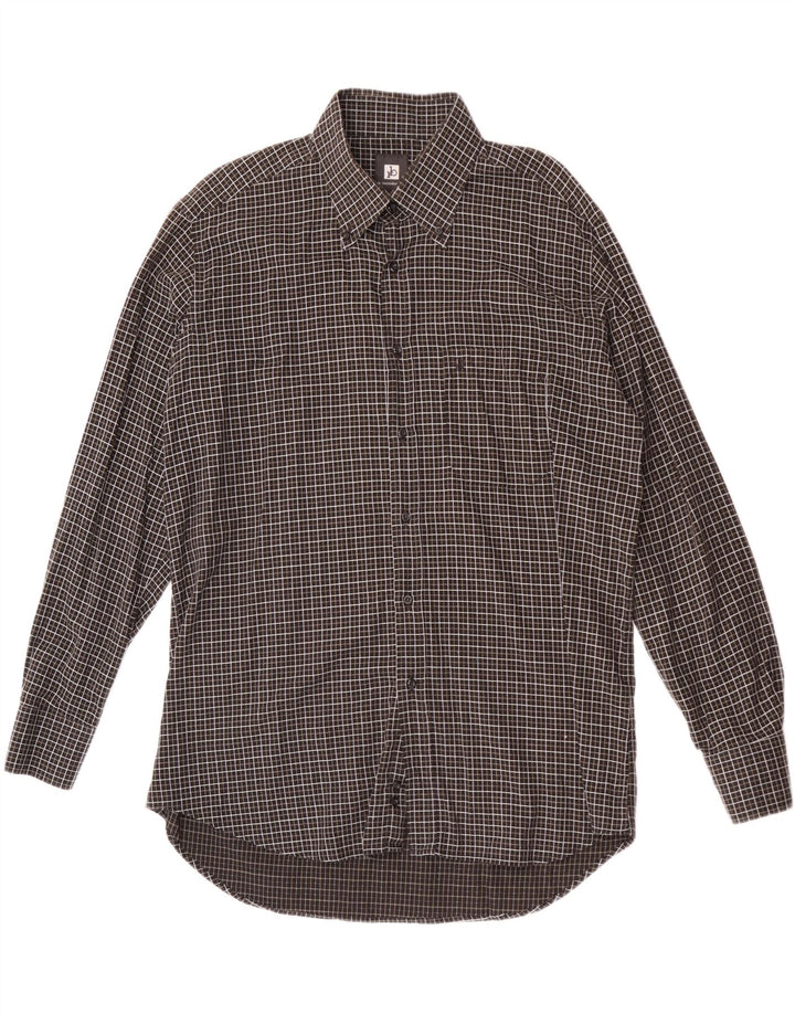 Roccobarocco Camisa para hombre Talla 44 17 1/2 XL Algodón a cuadros negro