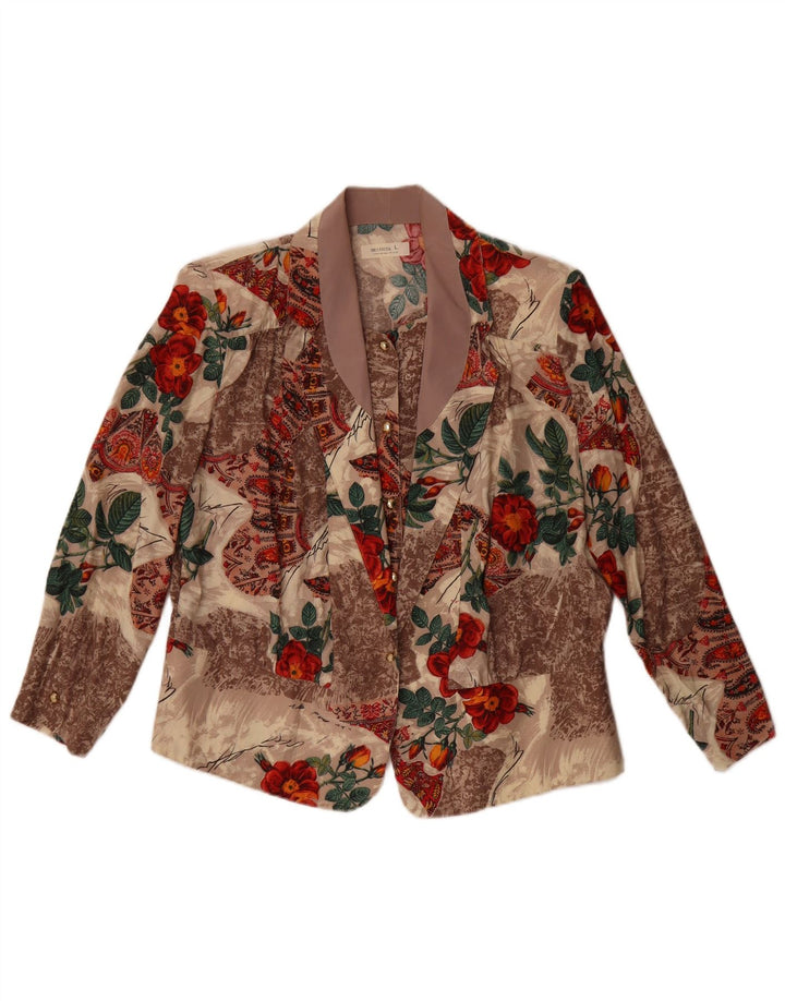 Vintage mujer 1 botón Blazer chaqueta Reino Unido 16 grande multicolor floral