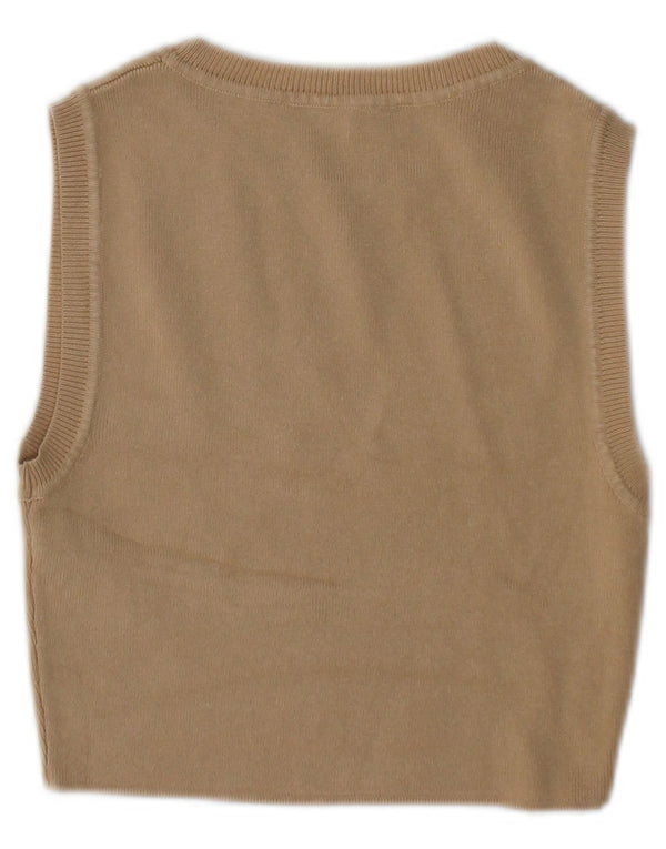 Zara Mujer Crop Vest Tank Top UK 10 Small Beige Viscosa